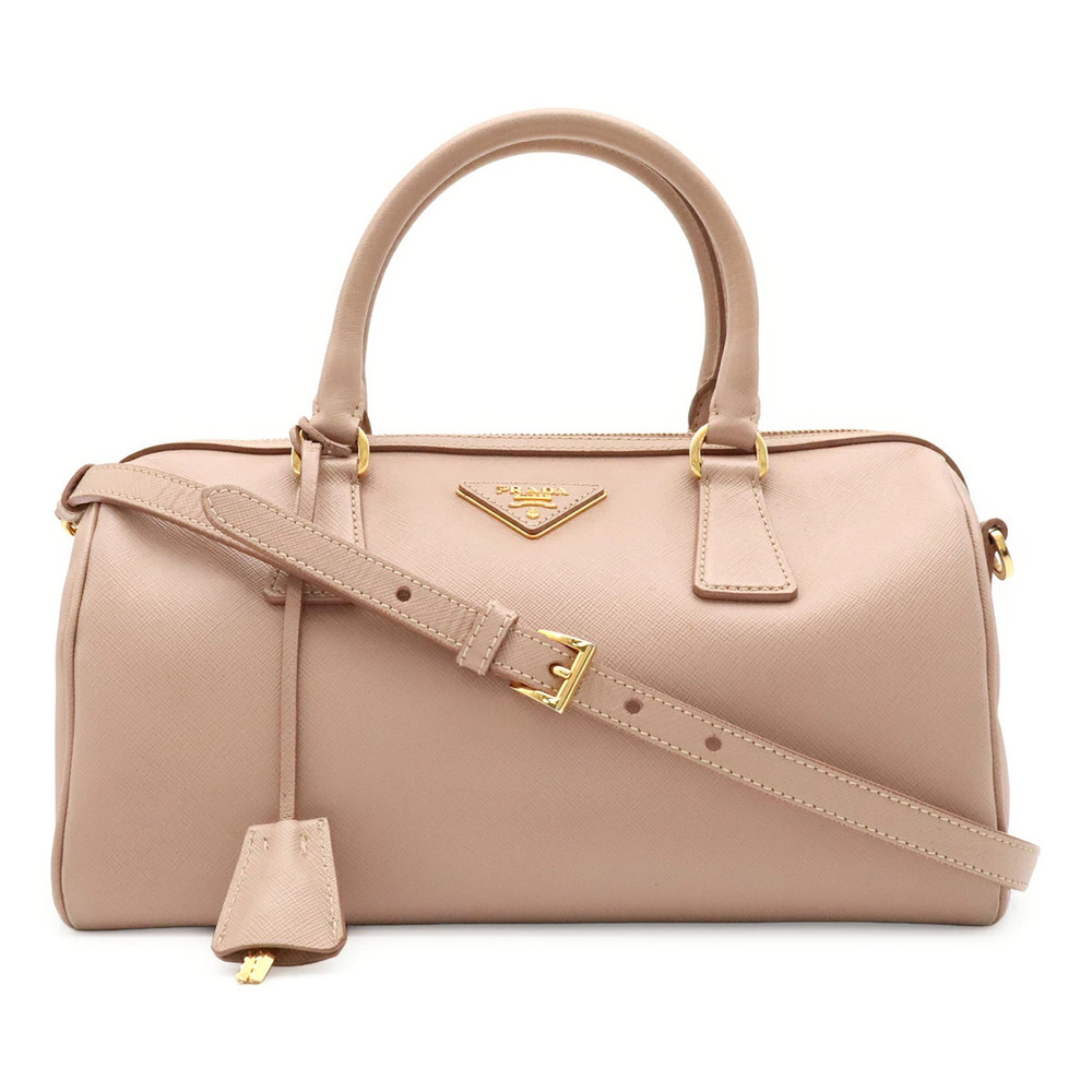 Prada Triangle SAFFIANO Handbag Boston Bag Shoulder Leather CAMMEO
